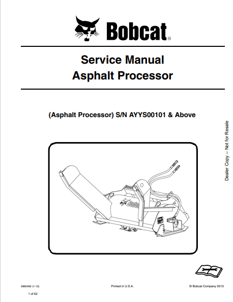 BOBCAT ASPHALT PROCESSOR SERVICE MANUAL (6990462) - PDF FILE