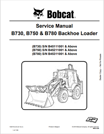 BOBCAT B730, B750 & B780 BACKHOE LOADER SERVICE MANUAL (7286757) - PDF FILE