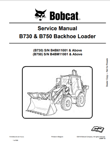BOBCAT B730 & B750 BACKHOE LOADER SERVICE MANUAL (7310058) - PDF FILE