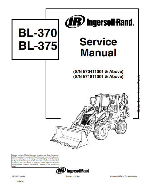 BOBCAT BL-370, BL-375 IR INGERSOLL RAND SERVICE MANUAL (6901973) - PDF FILE