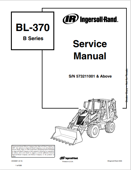 BOBCAT BL-370 B SERIES IR INGERSOLL RAND SERVICE MANUAL (22535801) - PDF FILE