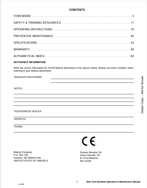 BOBCAT BOB-TACH BACKHOE (6901671) OPERATION AND MAINTENANCE MANUAL PDF FILE