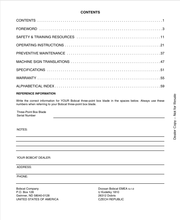 BOBCAT BOX BLADE 48, 60, 72 (7383788) OPERATION AND MAINTENANCE MANUAL PDF FILE