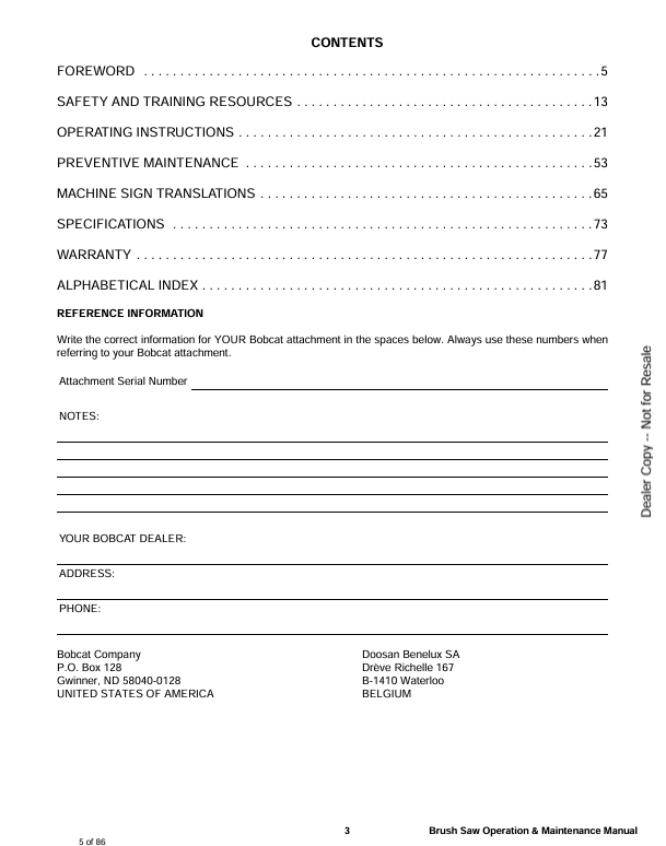 BOBCAT BRUSH SAW (6904202) OPERATOR MANUAL PDF DOWNLOAD