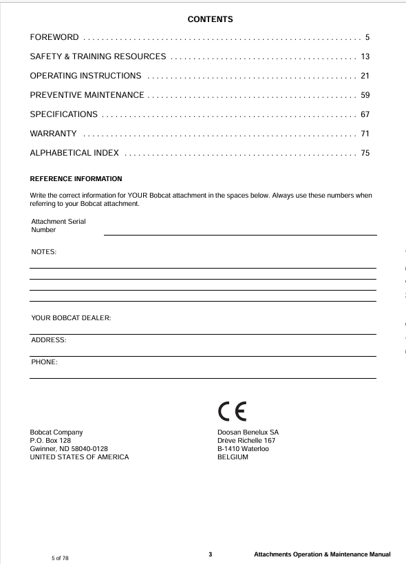 BOBCAT BUD3021 CONCRETE BUCKET (7266223) OPERATION AND MAINTENANCE MANUAL PDF DOWNLOAD