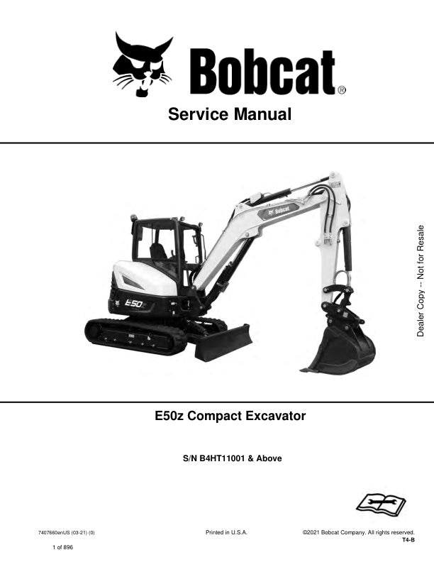 BOBCAT E50Z B4HT11001 & Up Service Information 7407660 PDF
