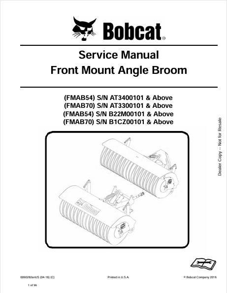 BOBCAT FMAB54, FMAB70, FMAB54, FMAB70 FRONT MOUNT ANGLE BROOM SERVICE MANUAL (6990282) - PDF FILE