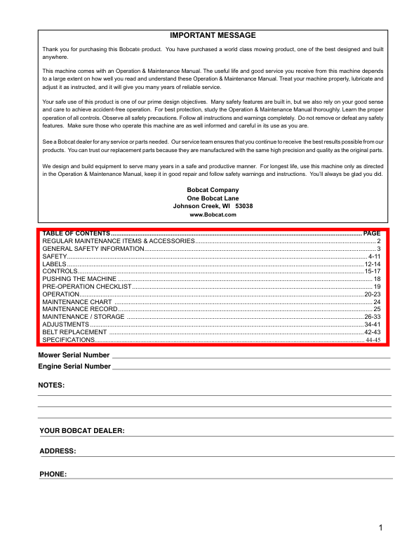 BOBCAT KAW FR651V, FR691V (4178914ENUS) OPERATION & MAINTENANCE MANUAL PDF FILE