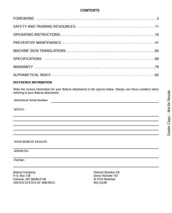 BOBCAT FRONT MOUNT SNOW BLADE (6990473) OPERATION AND MAINTENANCE MANUAL PDF FILE