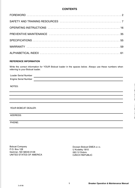 BOBCAT HB SERIES HYDRAULIC BREAKER (7398788) OPERATION AND MAINTENANCE MANUAL PDF FILE