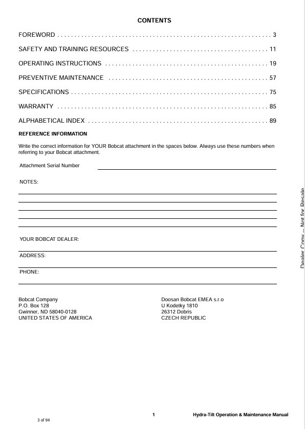 BOBCAT HYDRA-TILT (6901173ENGB) OPERATION & MAINTENANCE MANUAL PDF FILE