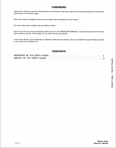 BOBCAT LOWE AUGER HEX DRIVE (6556515) OPERATOR MANUAL PDF FILE