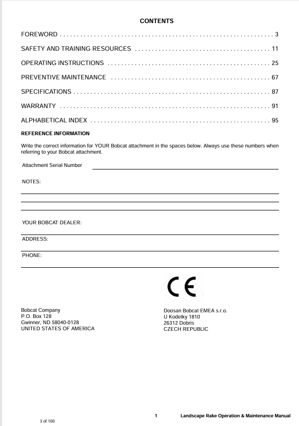 BOBCAT LR5B, LR6B LANDSCAPE RAKE (6724804ENGB) OPERATION AND MAINTENANCE MANUAL PDF FILE