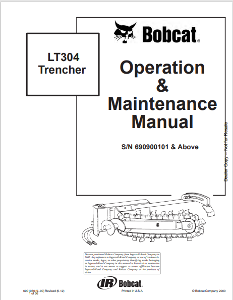 BOBCAT LT304 TRENCHER OPERATION & MAINTENANCE MANUAL (6901030) - PDF FILE