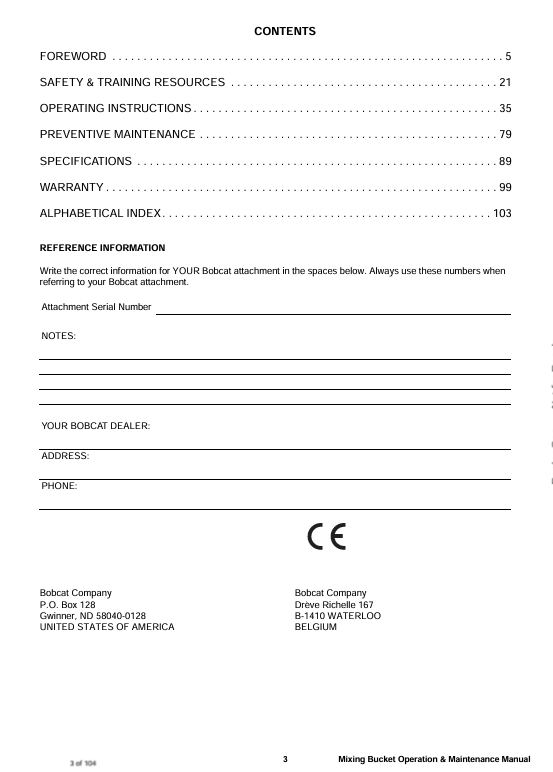 BOBCAT MB600L MIXING BUCKET (6987092) OPERATION AND MAINTENANCE MANUAL PDF DOWNLOAD