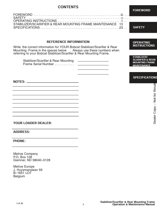 BOBCAT MOUNTING FRAME (6566989) OPERATION AND MAINTENANCE MANUAL PDF FILE