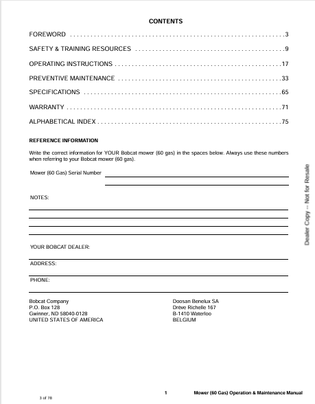 BOBCAT MOWER 60GAS (6904729) OPERATION & MAINTENANCE MANUAL PDF FILE