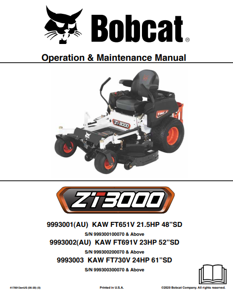 BOBCAT ZT3000 OPERATION & MAINTENANCE MANUAL (4178913) - PDF FILE