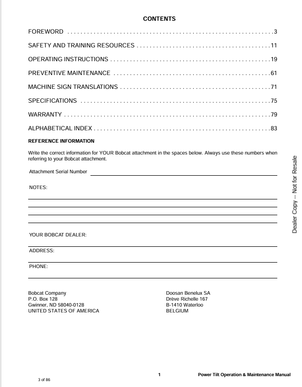 BOBCAT PTX3, PTX4 POWER TILT (6900779ENUS) OPERATION & MAINTENANCE MANUAL PDF FILE