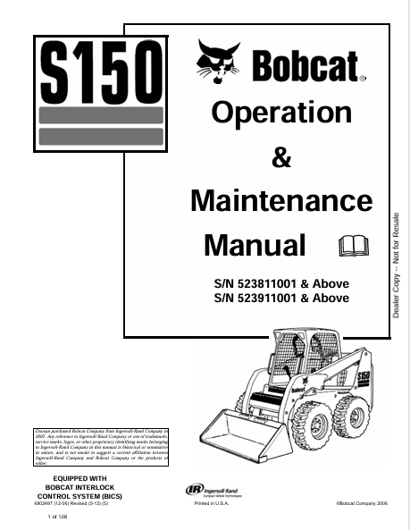 BOBCAT S150 OPERATION & MAINTENANCE MANUAL (6902497) - PDF FILE