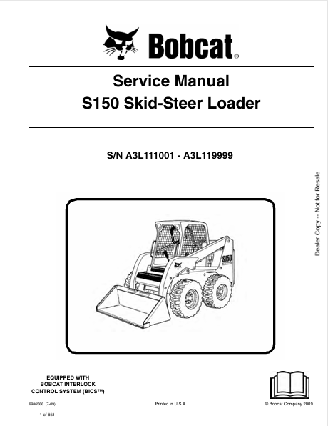 BOBCAT S150 SKID-STEER LOADER SERVICE MANUAL (6986566) - PDF FILE