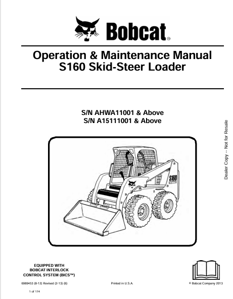 BOBCAT S160 SKID-STEER LOADER OPERATION & MAINTENANCE MANUAL (6989453) - PDF FILE