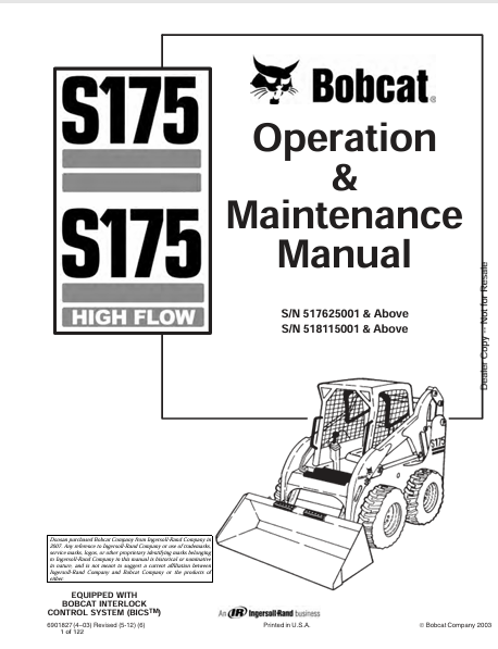 BOBCAT S175 OPERATION & MAINTENANCE MANUAL (6901827) - PDF FILE