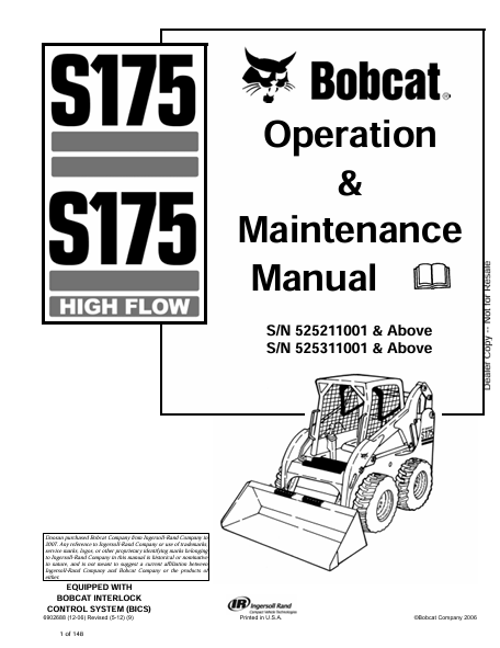 BOBCAT S175, S175 HIGH FLOW OPERATION & MAINTENANCE MANUAL (6902688) - PDF FILE