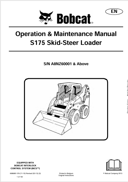 BOBCAT S175 SKID-STEER LOADER OPERATION & MAINTENANCE MANUAL (6986861) - PDF FILE