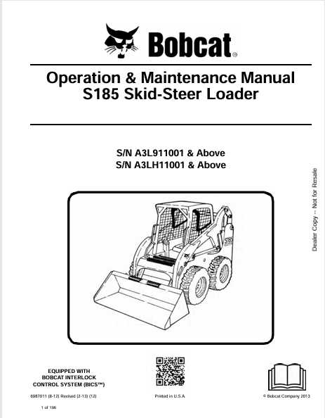 BOBCAT S185 SKID-STEER LOADER OPERATION & MAINTENANCE MANUAL (6987011) - PDF FILE