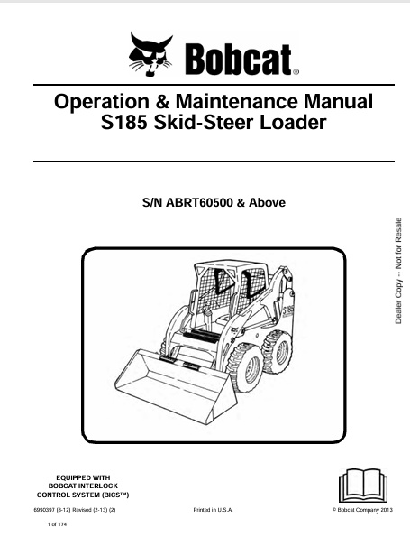 BOBCAT S185 SKID-STEER LOADER OPERATION & MAINTENANCE MANUAL (6990397) - PDF FILE