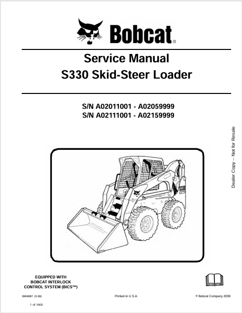 BOBCAT S330 SKID-STEER LOADER SERVICE MANUAL (6904887) - PDF FILE