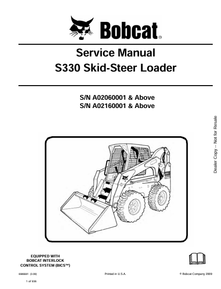 BOBCAT S330 SKID-STEER LOADER SERVICE MANUAL (6986681) - PDF FILE