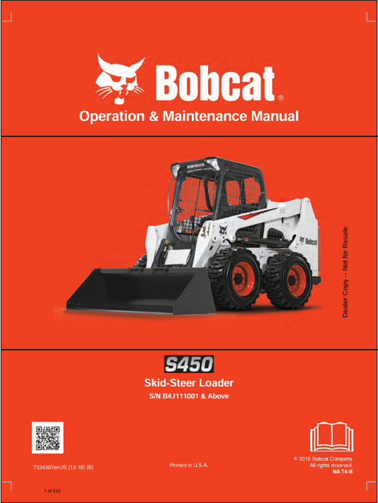BOBCAT S450 SKID-STEER LOADER OPERATION & MAINTENANCE MANUAL (7334387)- PDF FILE