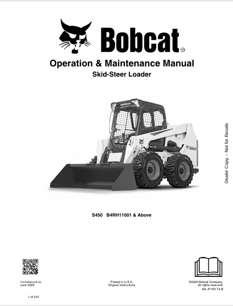 BOBCAT S450 SKID-STEER LOADER OPERATION & MAINTENANCE MANUAL (7412449) - PDF FILE