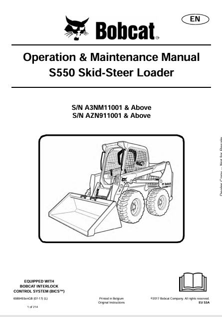 BOBCAT S550 SKID-STEER LOADER OPERATION & MAINTENANCE MANUAL (6989493) - PDF FILE