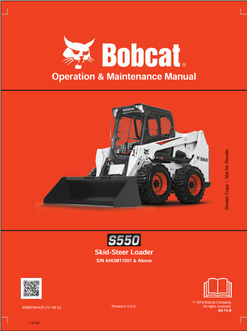 BOBCAT S550 SKID-STEER LOADER OPERATION & MAINTENANCE MANUAL (6990676) - PDF FILE