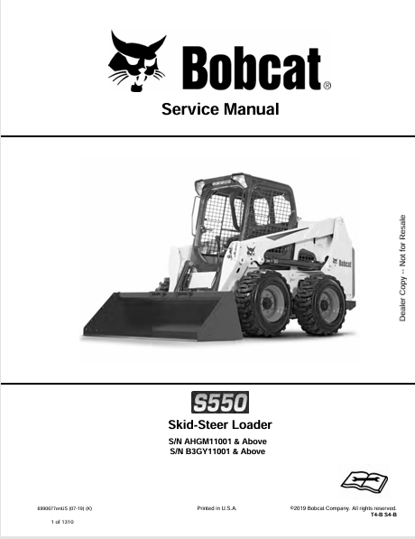 BOBCAT S550 SKID0-STEER LOADER SERVICE MANUAL (6990677) - PDF FILE