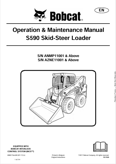 BOBCAT S590 SKID-STEER LOADER OPERATION & MAINTENANCE MANUAL (6990175) - PDF FILE