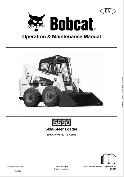 BOBCAT S650 SKID-STEER LOADER OPERATION & MAINTENANCE MANUAL (6987167) - PDF FILE