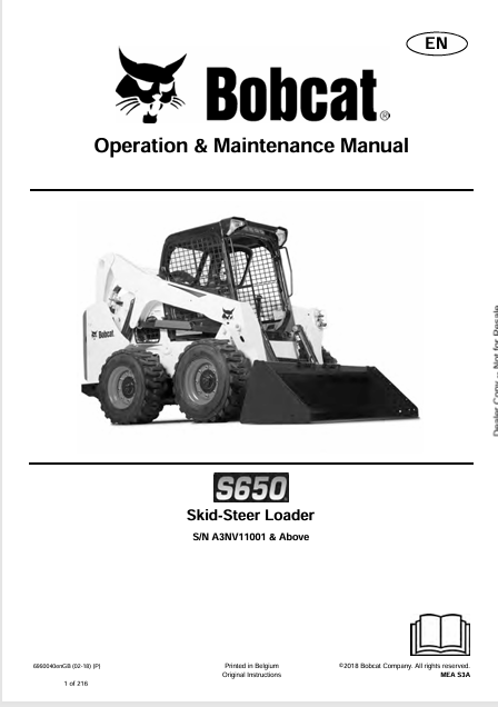 BOBCAT S650 SKID-STEER LOADER OPERATION & MAINTENANCE MANUAL (6990040) - PDF FILE