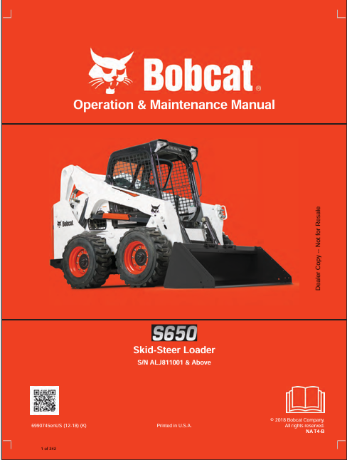 BOBCAT S650 SKID-STEER LOADER OPERATION & MAINTENANCE MANUAL (6990745) - PDF FILE