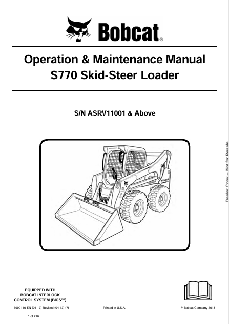 BOBCAT S770 SKID-STEER LOADER OPERATION & MAINTENANCE MANUAL (6990110) - PDF FILE