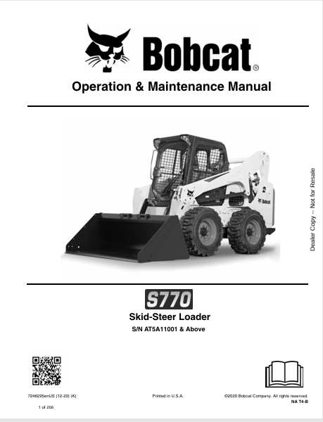 BOBCAT S770 SKID-STEER LOADER OPERATION & MAINTENANCE MANUAL (7248295) - PDF FILE