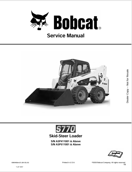 BOBCAT S770 SKID-STEER LOADER SERVICE MANUAL (6989468) - PDF FILE