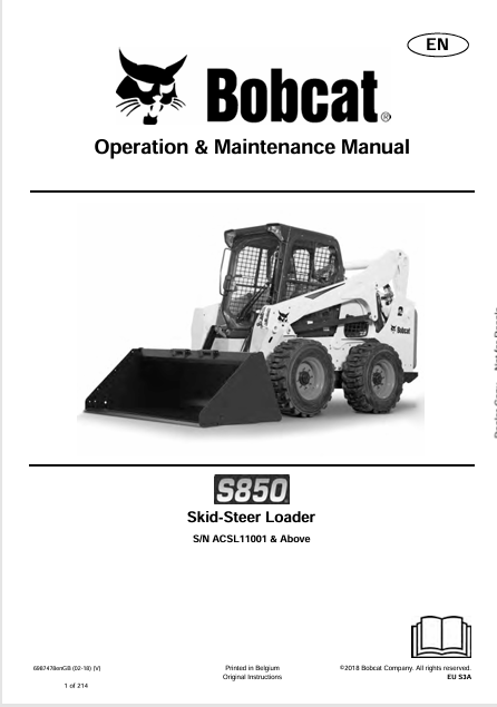 BOBCAT S850 SKID-STEER LOADER OPERATION & MAINTENANCE MANUAL (6987478) - PDF FILE