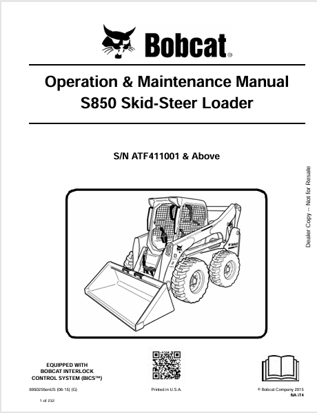 BOBCAT S850 SKID-STEER LOADER OPERATION & MAINTENANCE MANUAL (6990256) - PDF FILE