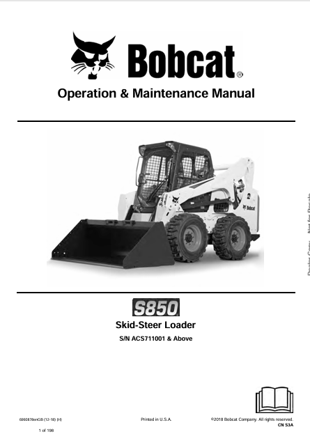 BOBCAT S850 SKID-STEER LOADER OPERATION & MAINTENANCE MANUAL (6990878) - PDF FILE