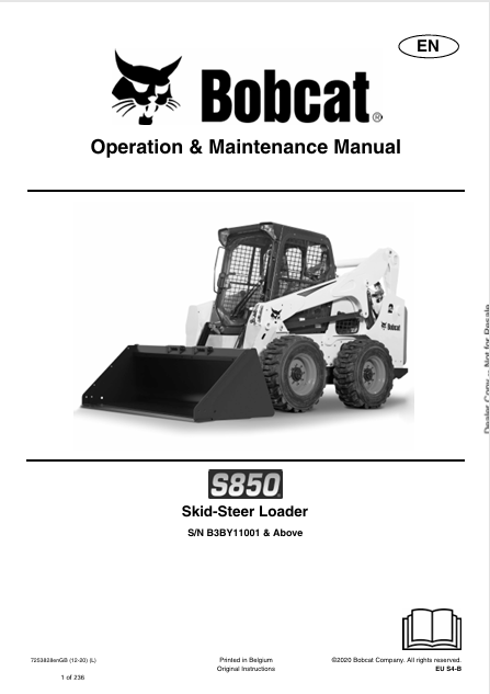 BOBCAT S850 SKID-STEER LOADER OPERATUIN & MAINTENANCE MANUAL (7253828) - PDF FILE
