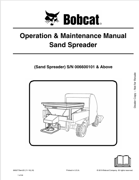 BOBCAT SAND SPREADER OPERATION & MAINTENANCE MANUAL (6902779) - PDF FILE